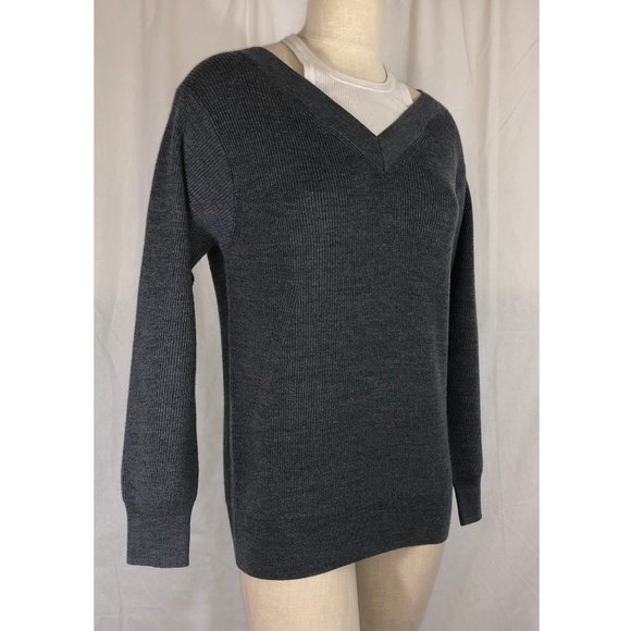 T by Alexander Wang Sz XS Grey White 2-fer sweater